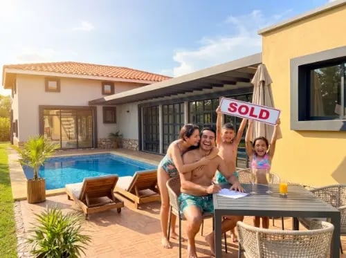 familia feliz de pagar a contado su casa